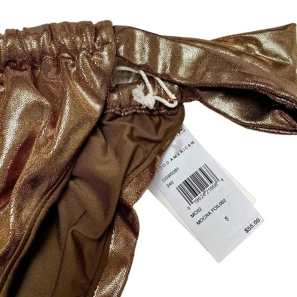 NWT Good American Foil Ruched Bikini Bottom Mocha Foil002 Size 5 2XL Swimwear - Picture 4 of 13